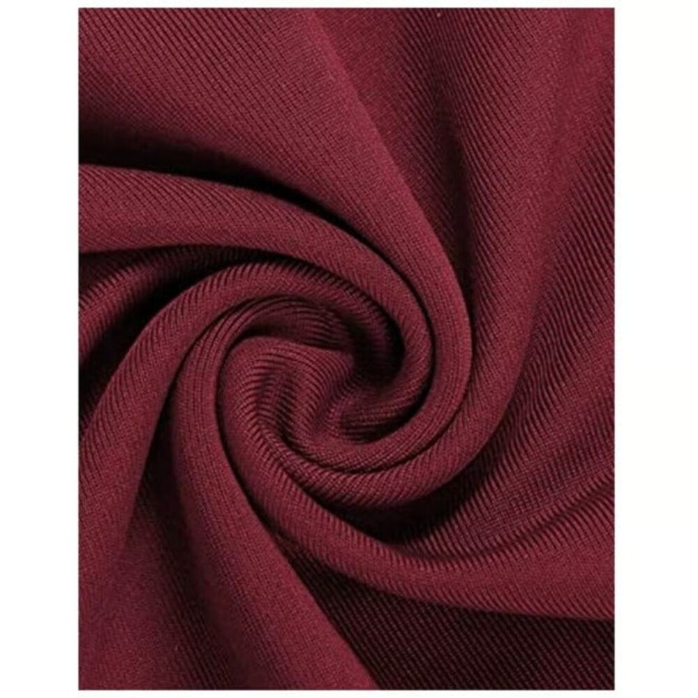 Burgundy Ruffled Overlay Off Shoulder Wide Leg Belted Jumpsuit Size L - Picture 8 of 9